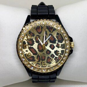 Golden classic women’s watch gold black tone 42mm rhinestones quartz running